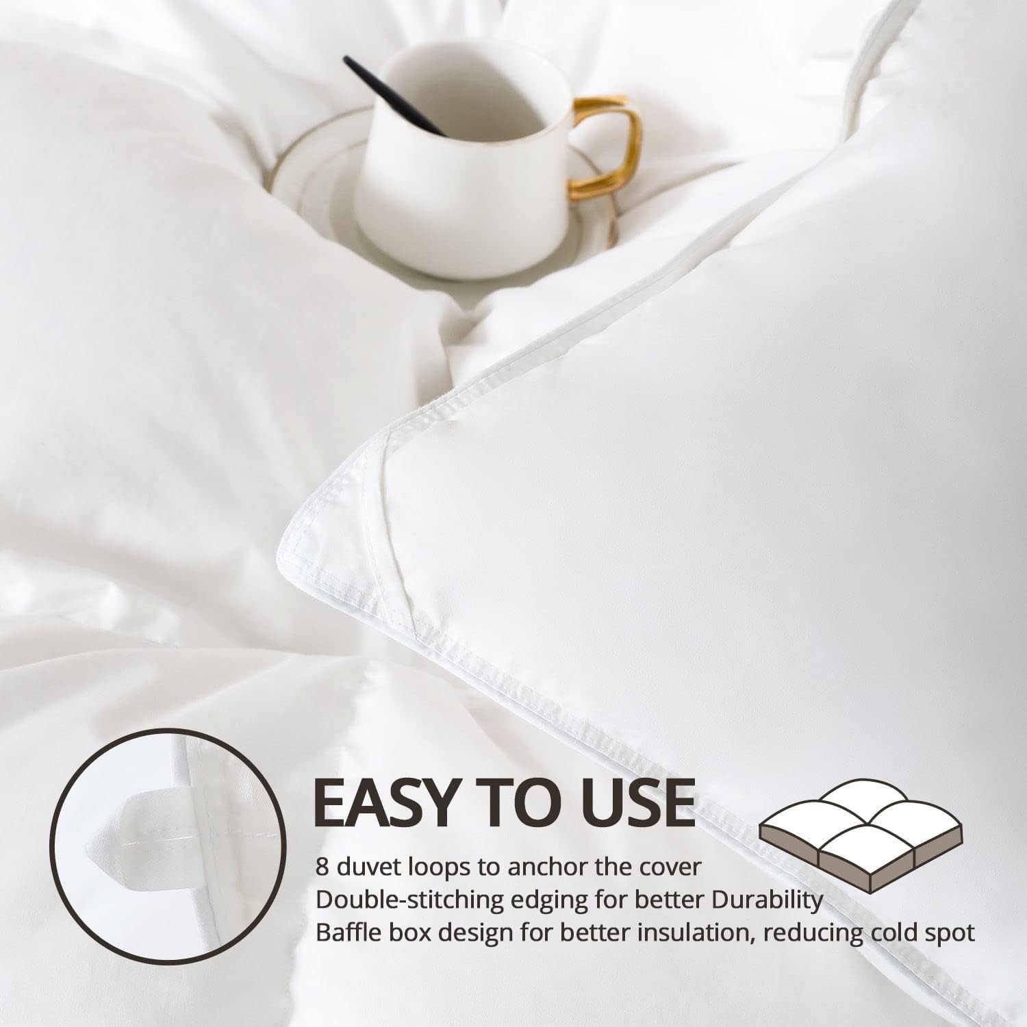 Globon Down Comforter All Season Noiseless Shell White Color