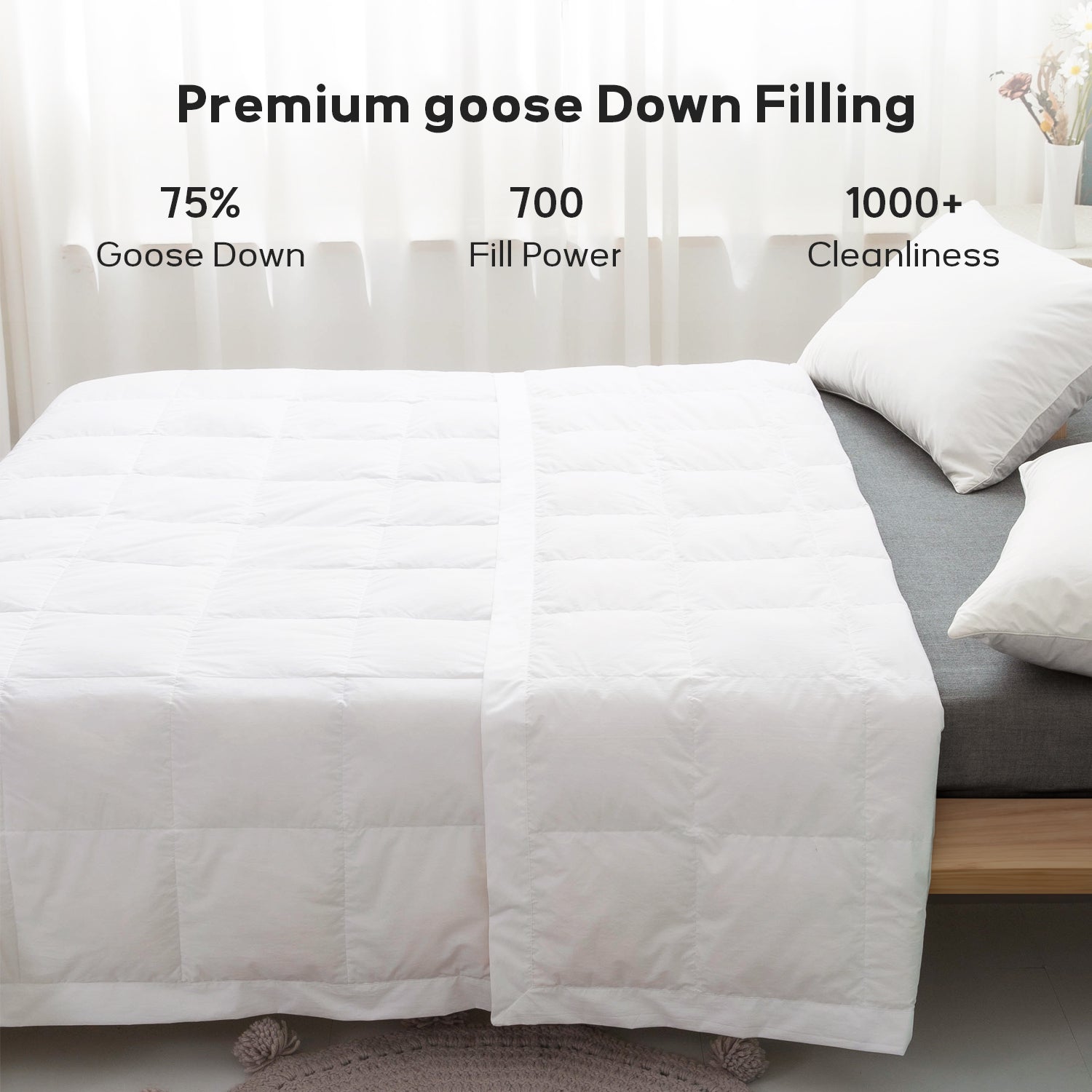 Globon Lightweight Goose Down Comforter King Size, Summer Blanket for Hot Sleepers, Soft Noiseless Shell, White