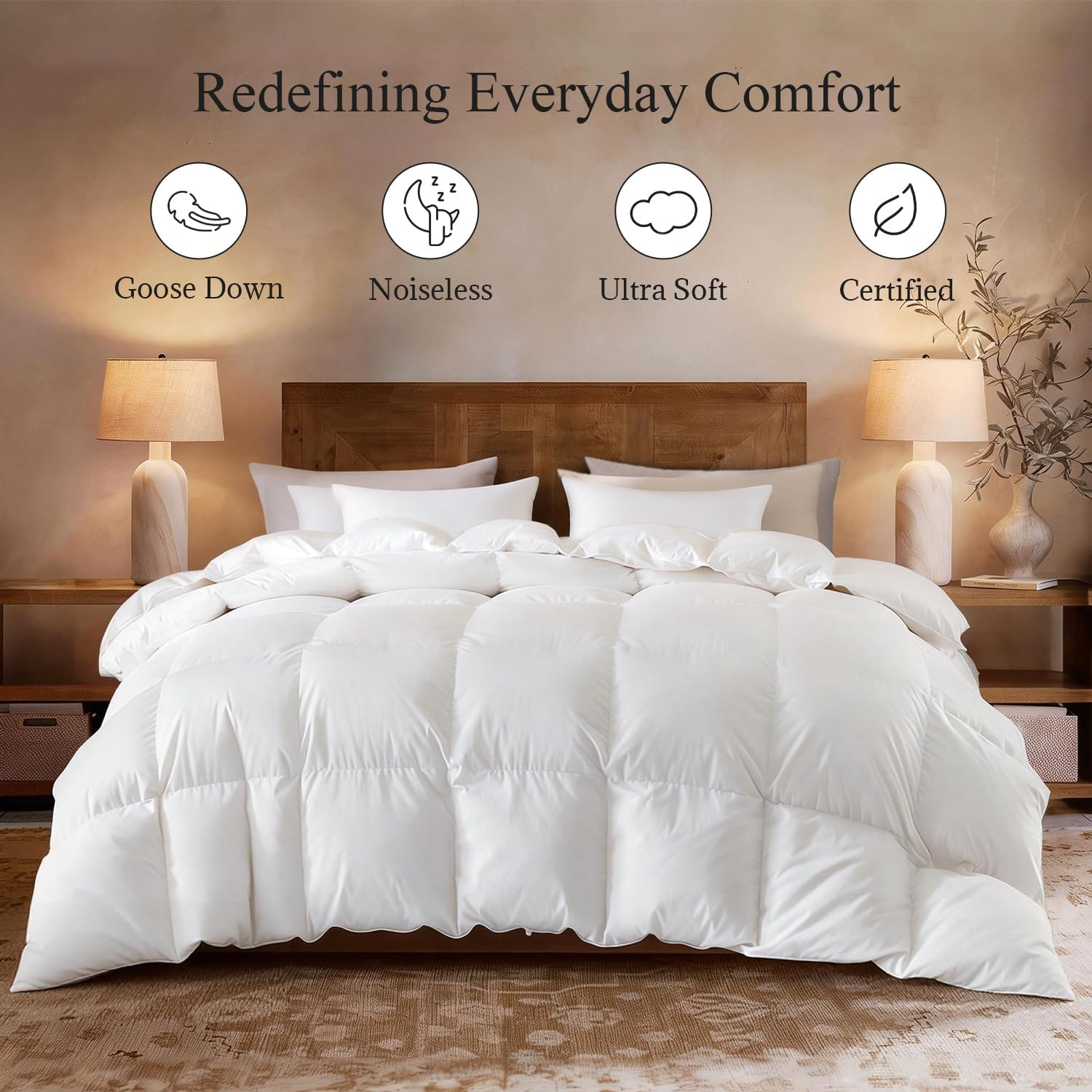 Globon Goose Down Comforter 800 Fill Power,420 Thread Count Ultra Soft Noiseless Shell with Corner Tabs, White