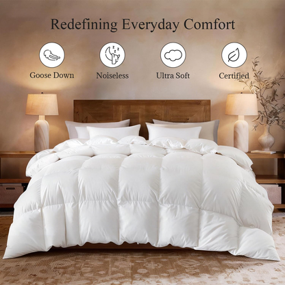 Globon Goose Down Comforter 800 Fill Power,420 Thread Count Ultra Soft Noiseless Shell with Corner Tabs, White