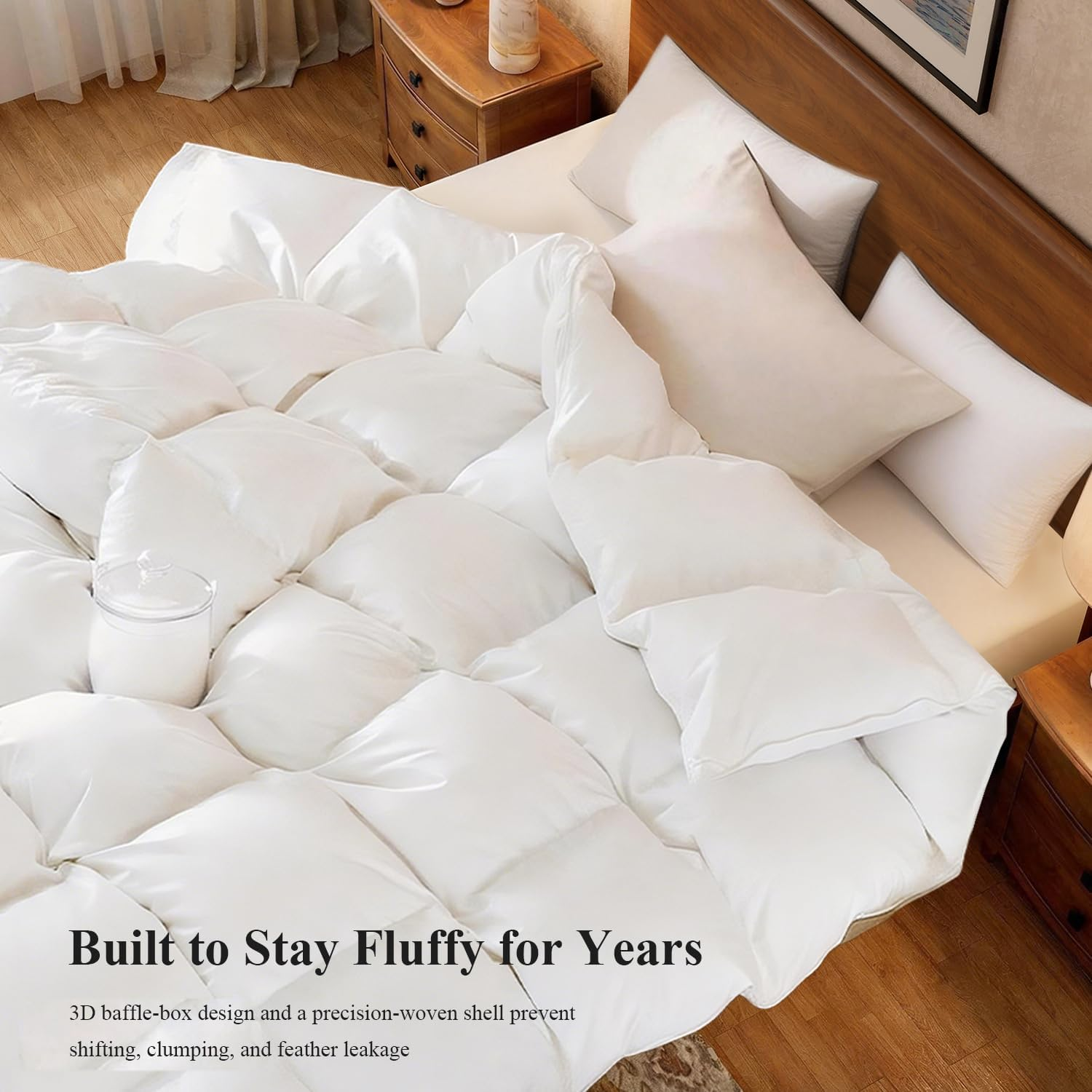 Globon Goose Down Comforter 800 Fill Power,420 Thread Count Ultra Soft Noiseless Shell with Corner Tabs, White