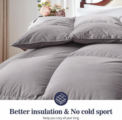 Globon Down Comforter All Season,Ultra-Soft Cotton Shell,680 Fill Power, Medium Warmth , Grey
