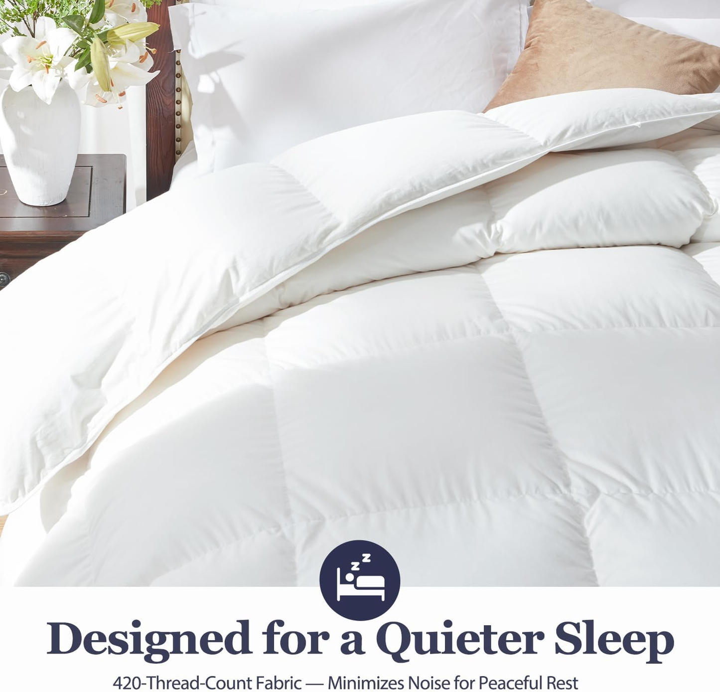 Globon Ultra-Soft Down Feather Comforter ,Luxurious Hotel Collection Fluffy Duvet Insert for All Season,Noiseless Shell,700 Filling Power,Medium Weight with Corner Tabs, White