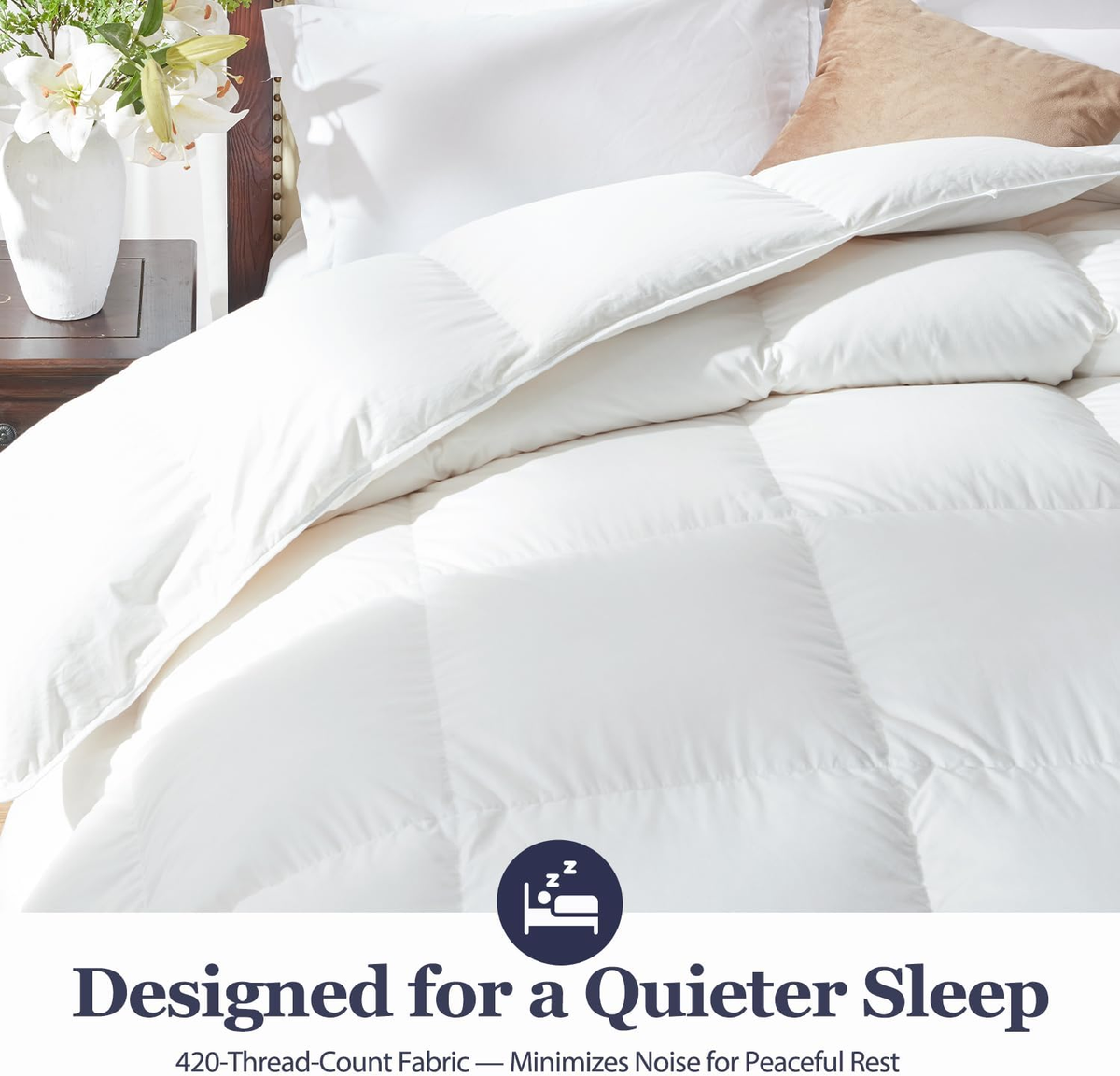 Globon Ultra-Soft Down Feather Comforter ,Luxurious Hotel Collection Fluffy Duvet Insert for All Season,Noiseless Shell,700 Filling Power,Medium Weight with Corner Tabs, White