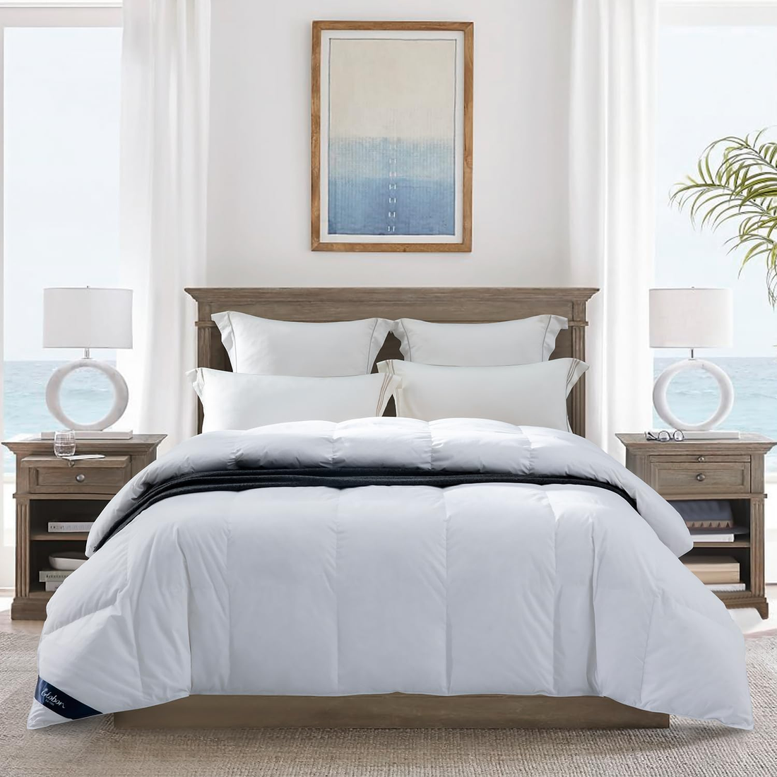 Globon Ultra-Soft Lightweight Down Feather Comforter, Hot Sleeper/Warm Weather,Noiseless Shell,700 Fill Power with Corner Tabs,White…