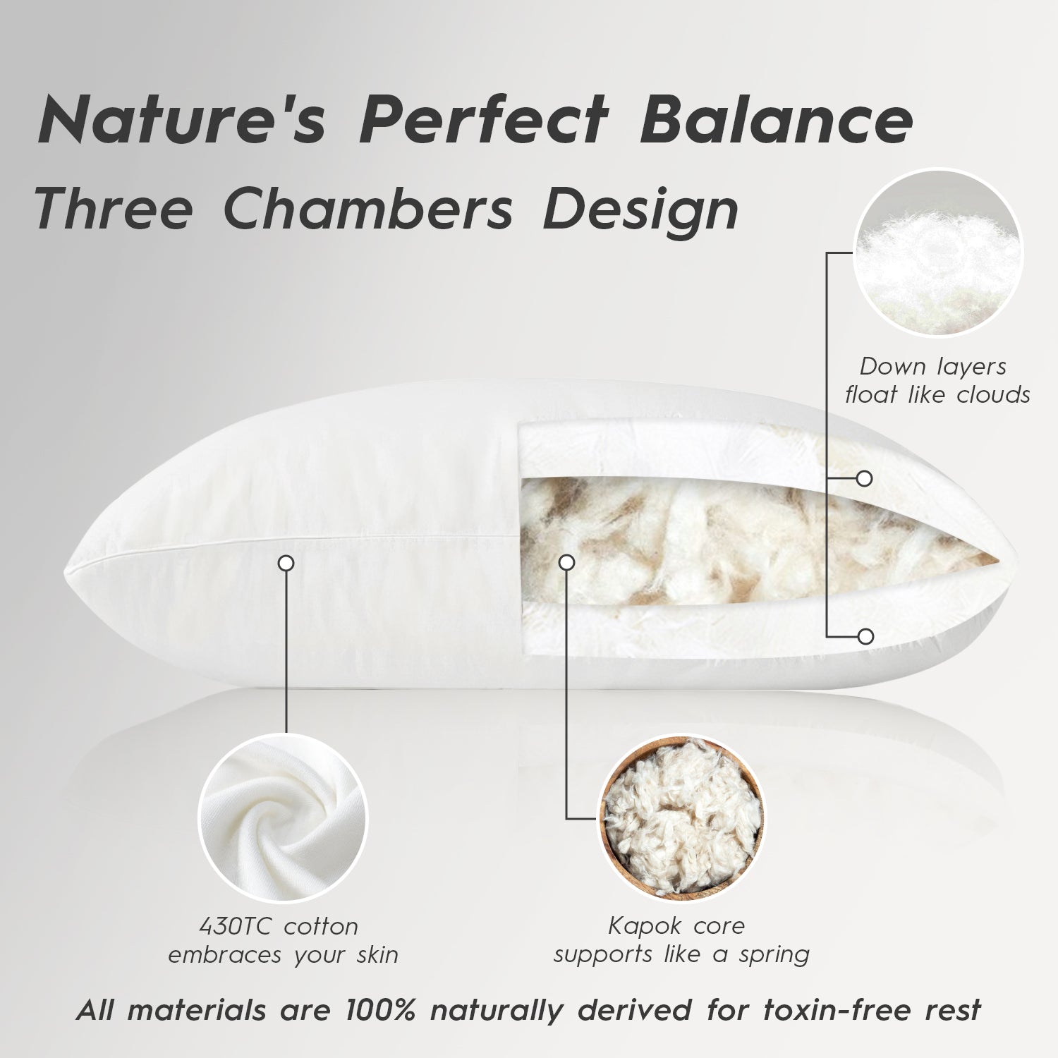 Globon Organic Down Pillows, Premium Down and Kapok Fiber Filling, 100% Cotton 430TC Shell, Medium Firm