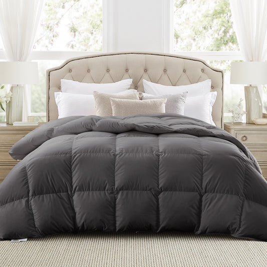 Globon Feather Down Comforter All Season, 100% Cotton Shell, Dark Grey