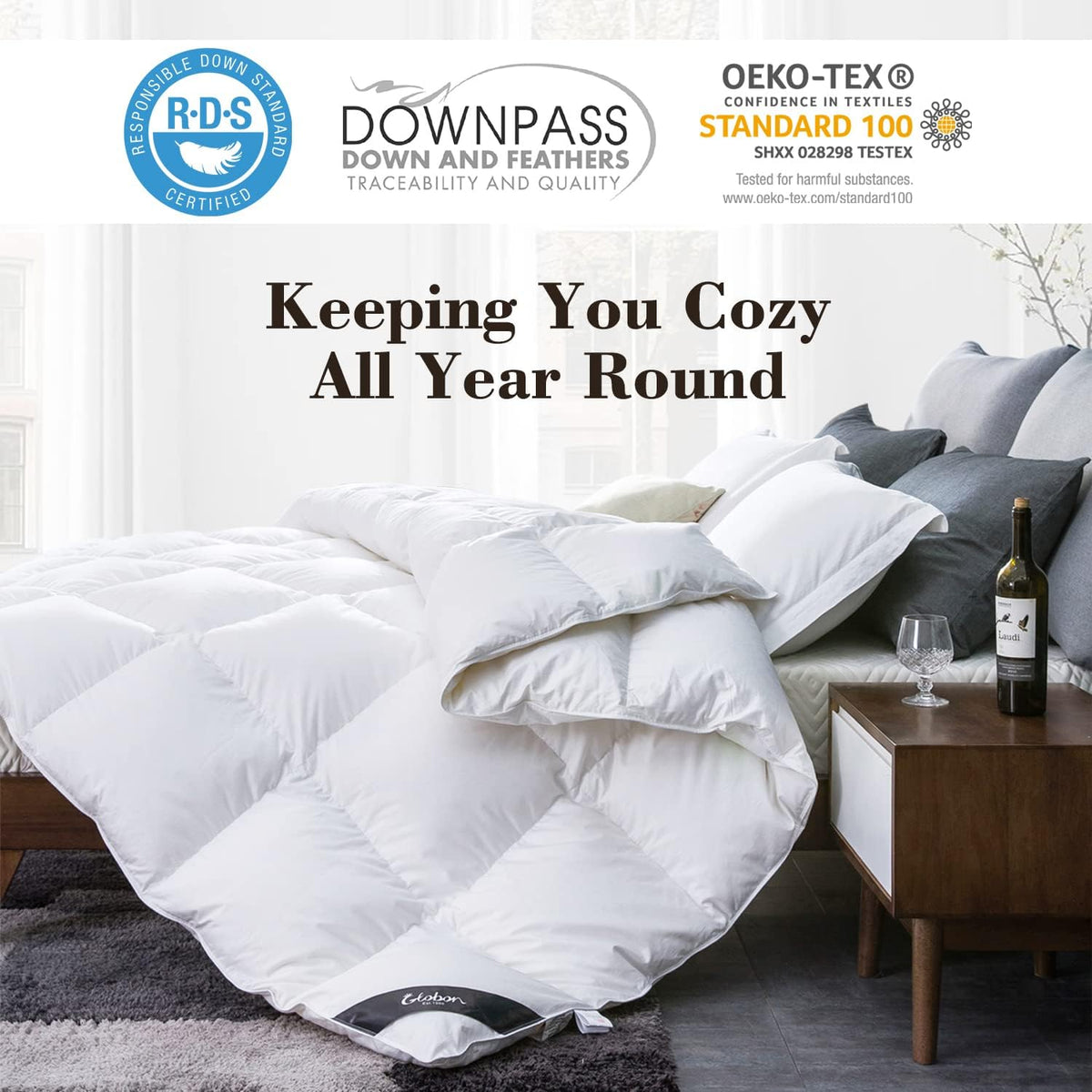 Globon Down Comforter All Season  Noiseless Shell White Color