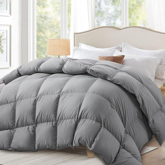 Globon Down Comforter All Season,Ultra-Soft Cotton Shell,680 Fill Power, Medium Warmth , Grey