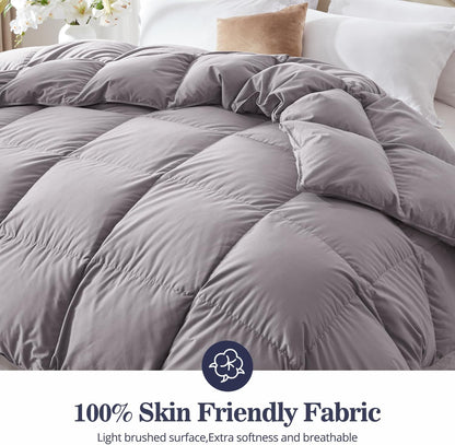 Globon Down Comforter All Season,Ultra-Soft Cotton Shell,680 Fill Power, Medium Warmth , Grey