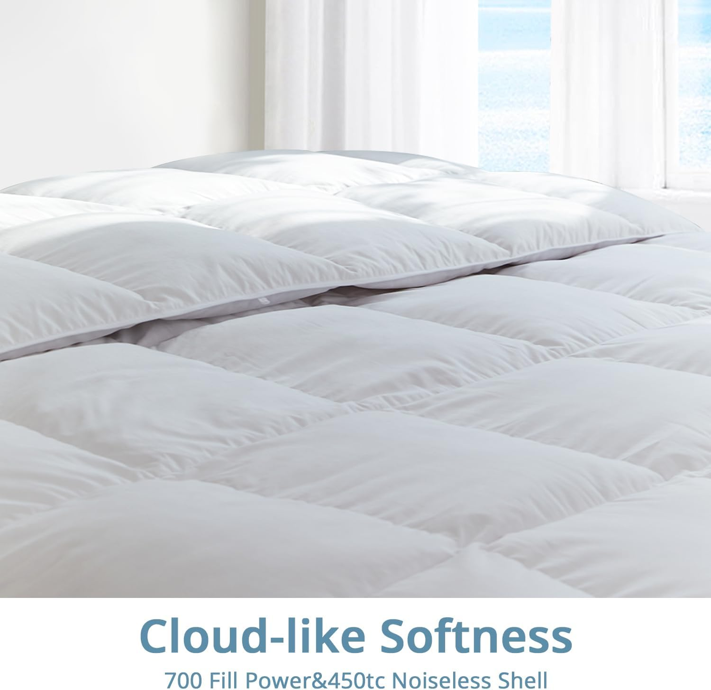 Globon Ultra-Soft Down Feather Comforter ,Luxurious Hotel Collection Fluffy Duvet Insert for All Season,Noiseless Shell,700 Filling Power,Medium Weight with Corner Tabs, White