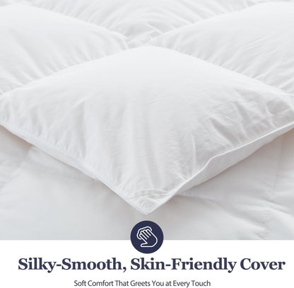 Globon Ultra-Soft Down Feather Comforter ,Luxurious Hotel Collection Fluffy Duvet Insert for All Season,Noiseless Shell,700 Filling Power,Medium Weight with Corner Tabs, White
