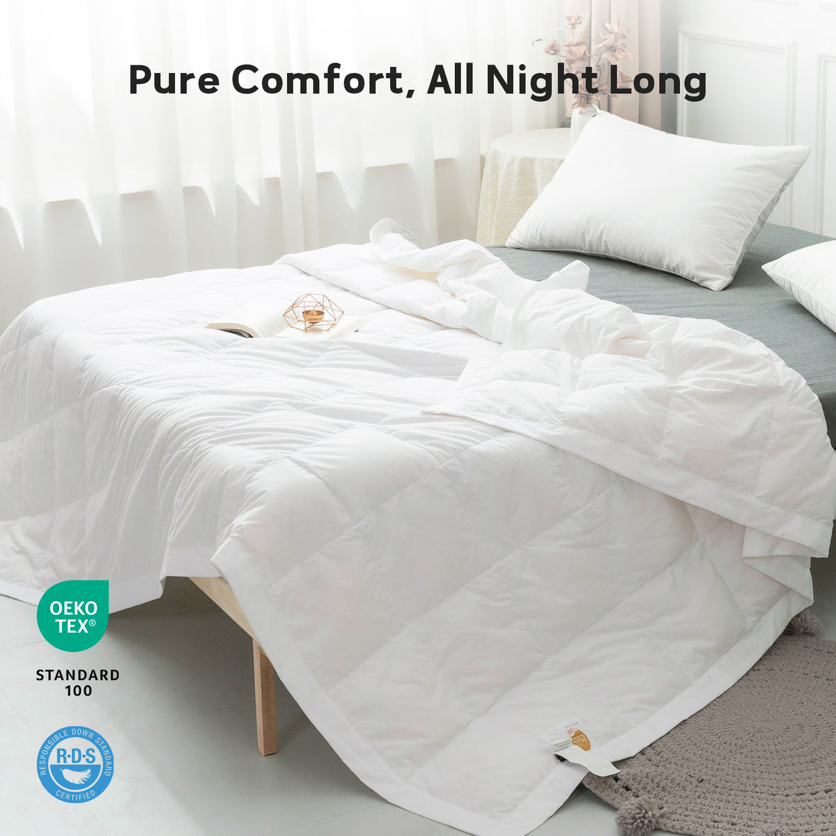 Globon Lightweight Goose Down Comforter King Size, Summer Blanket for Hot Sleepers, Soft Noiseless Shell, White