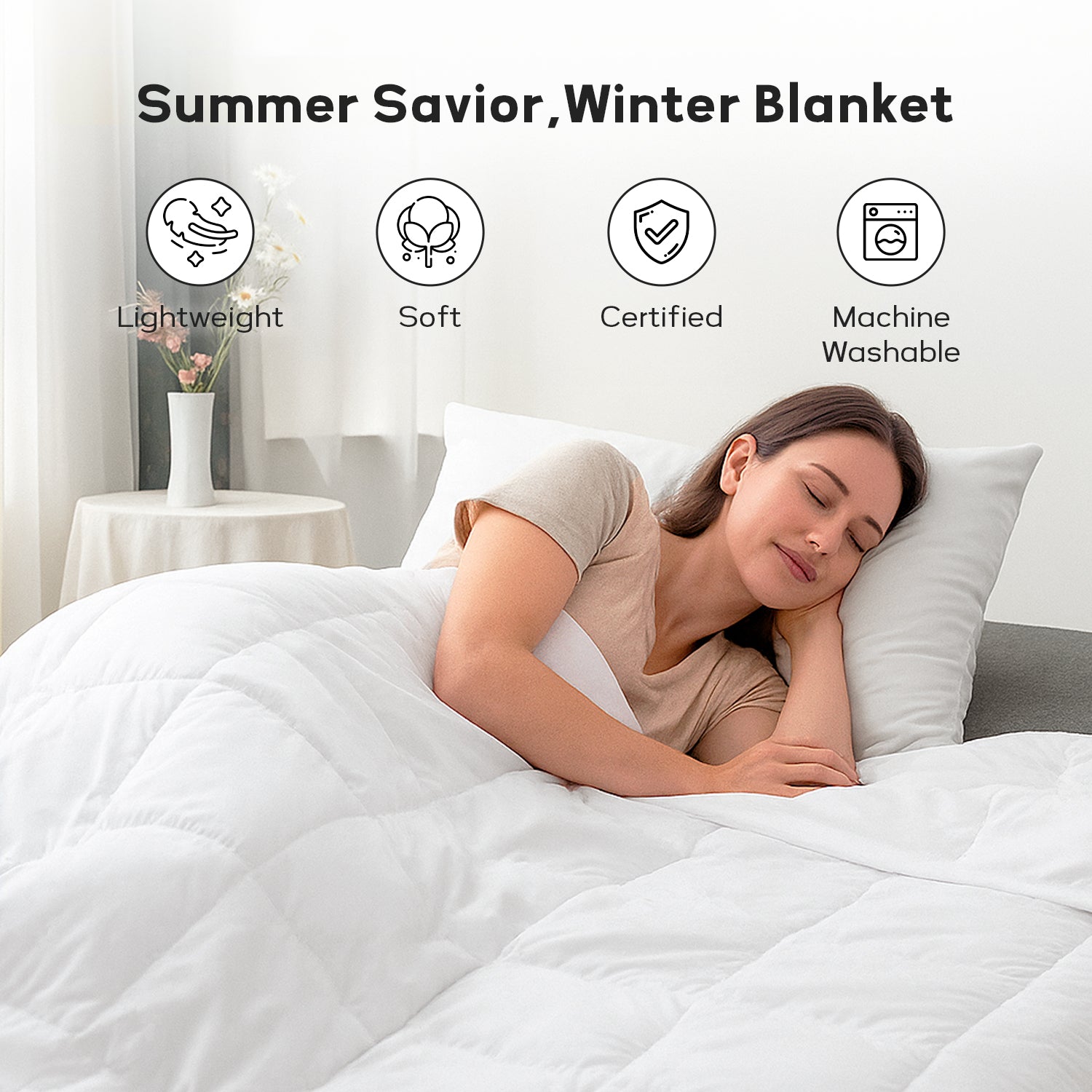 Globon Lightweight Goose Down Comforter King Size, Summer Blanket for Hot Sleepers, Soft Noiseless Shell, White