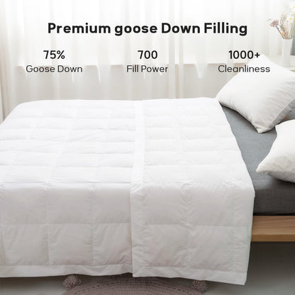 Globon Lightweight Goose Down Comforter King Size, Summer Blanket for Hot Sleepers, Soft Noiseless Shell, White